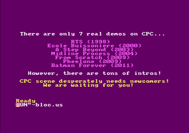 result of the CAT command with the Bloc us Amstrad CPC demo